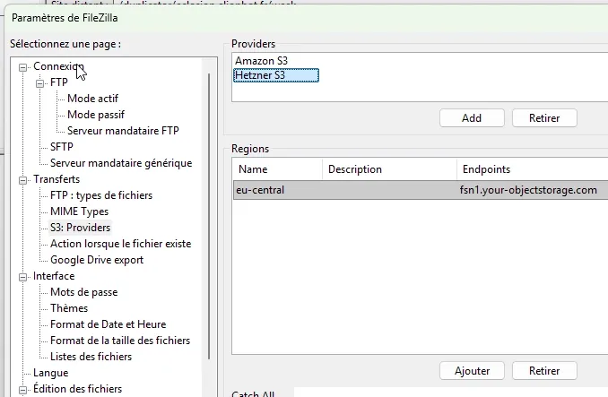filezilla s3 providers